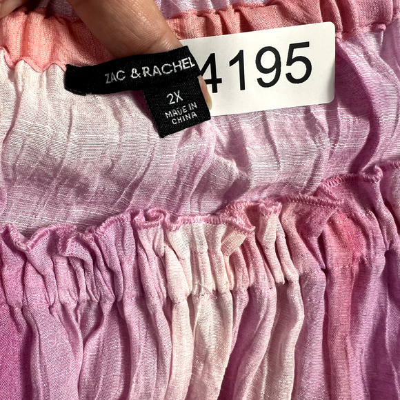 Zac & Rachel Blouse 2X Ruffle 3/4 Sleeve Boho White Orange Pink Pastel Tie Dye - Picture 8 of 10